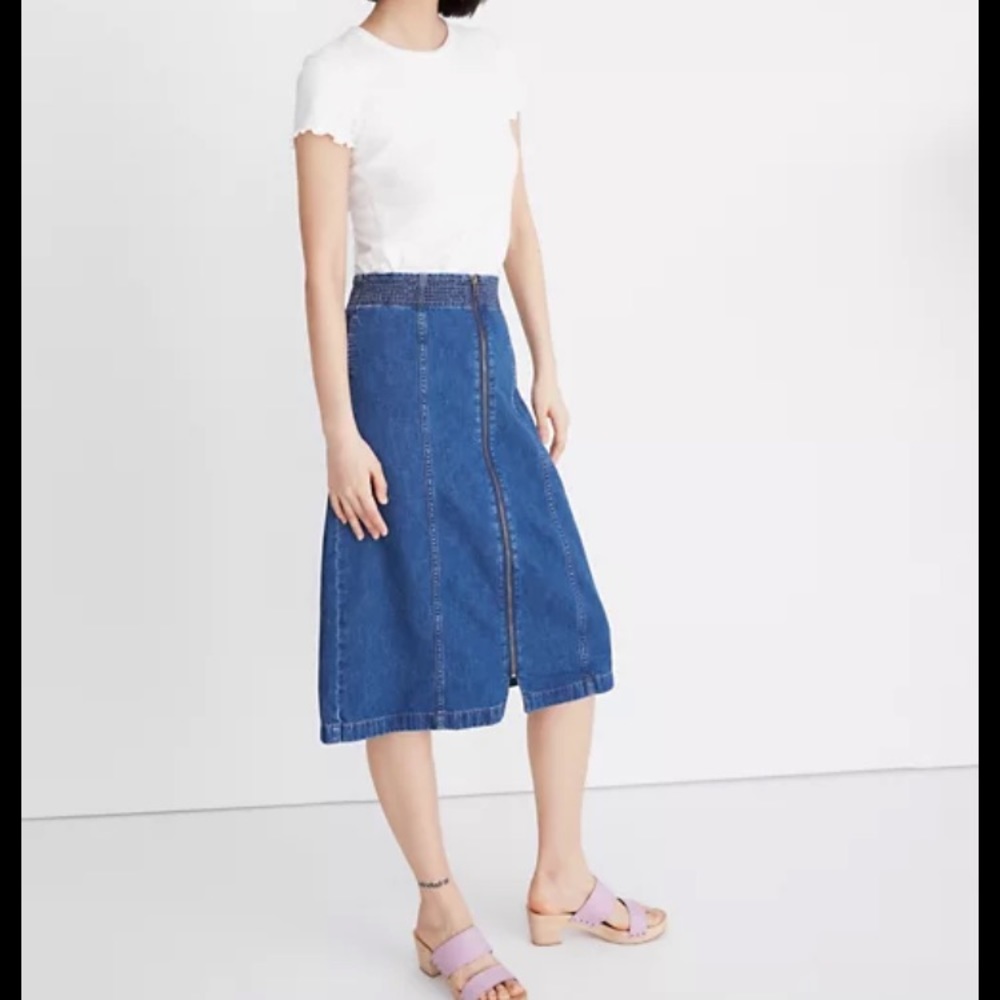 CCO!! MADEWELL Zip Front Seamed Midi Denim Pencil Jean Skirt Sz 25